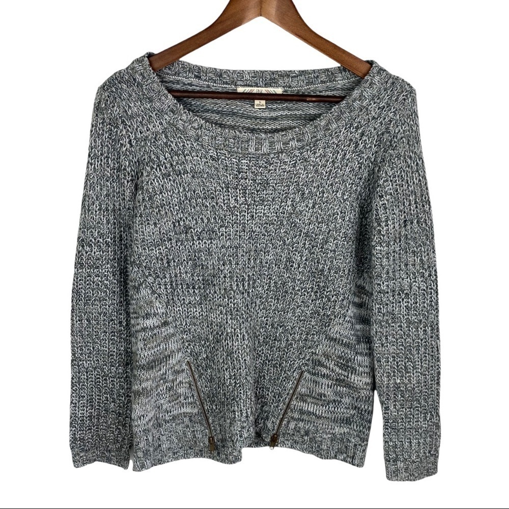 Pink Rose Pullover Long Sleeve Sweater with Zipper Accents